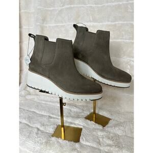 Cole Haan Zerogrand City Wedge Boots 11 women Stone Gray Lug Waterproof Suede